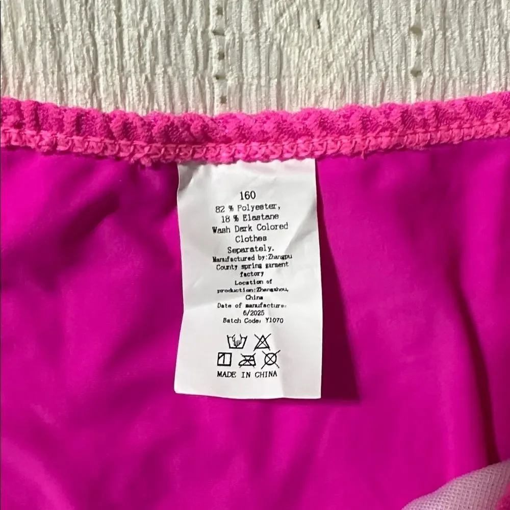 XS-S 160 Bright Pink Honey Comb Textured Bikini Set and Side Tie Cover Up